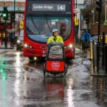 London commuter in rain