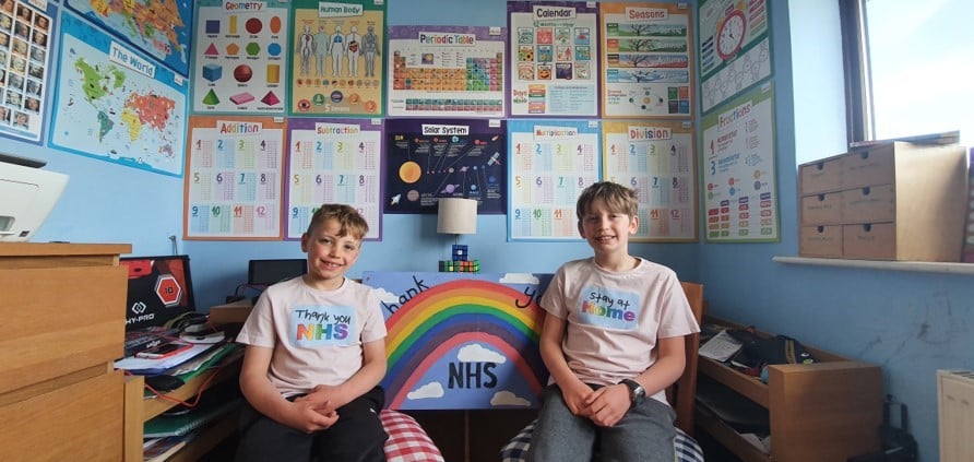 Harrison and Joey in their school room