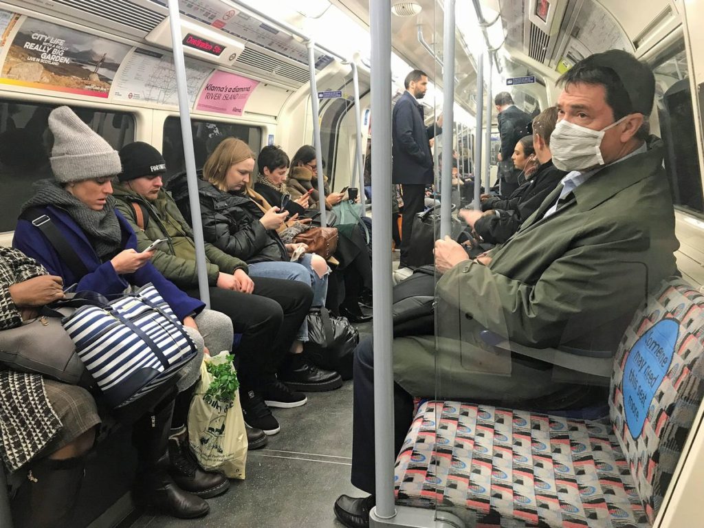 Commuters on an underground train